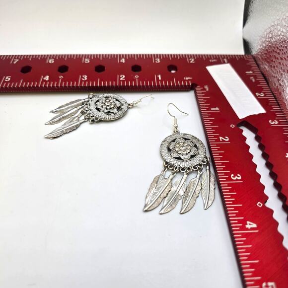 Pierced Earrings Dreamcatcher Mystical Symbol Silver Tone Dangle Drop Fashion - Picture 4 of 5